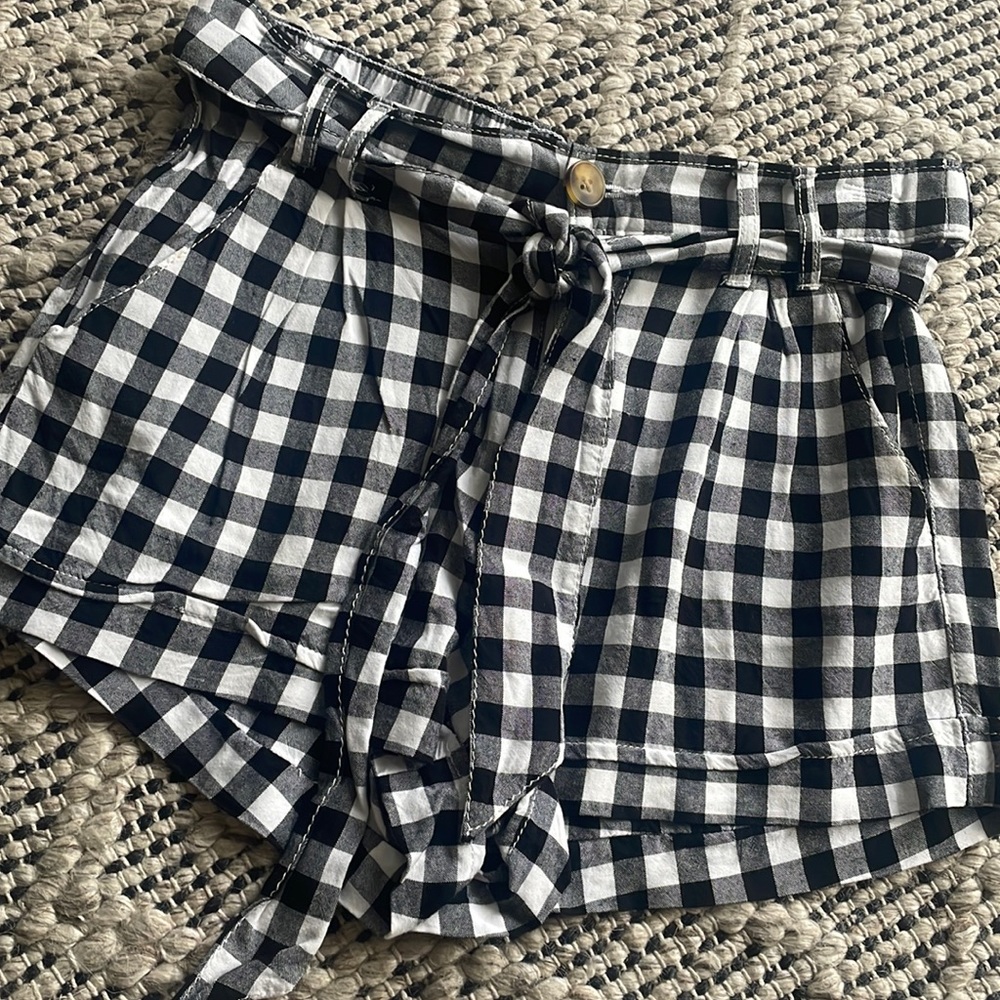 SO Gingham Check Tie Waist Shorts Black & White M